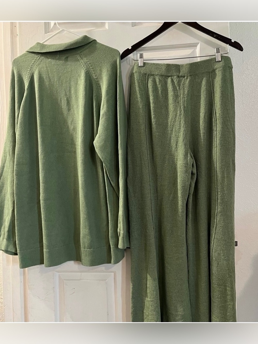 Free People Olive Green Knit Polo Sweater & Wide-Leg Pants Set - Picture 2 of 2